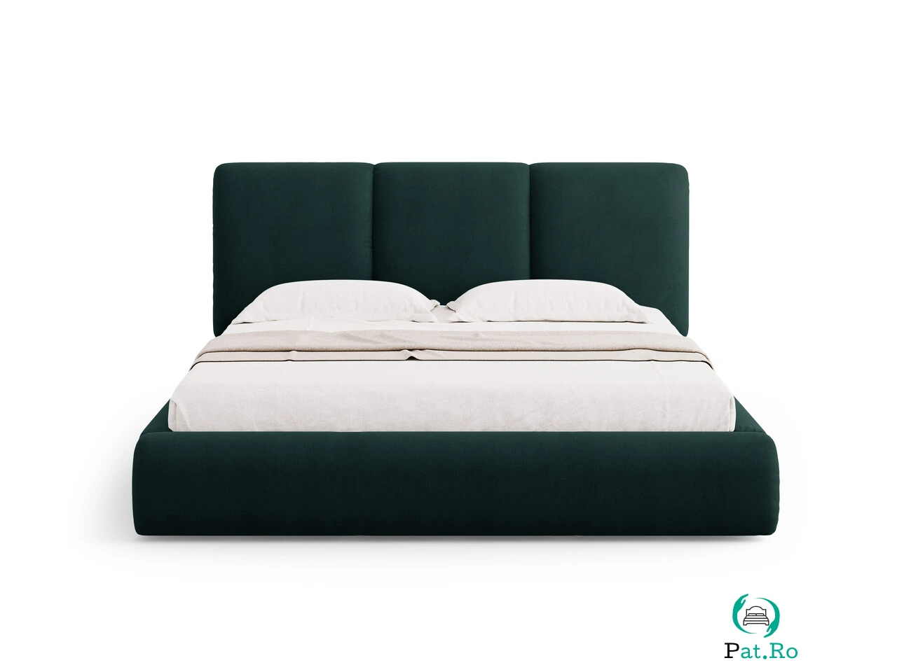 Pat tapitat cu somiera rabatabila si lada depozitare, 200x200 cm, Windsor &amp; Co, Horizon, tesatura chenille, verde bottle la 4,258.00 lei ron