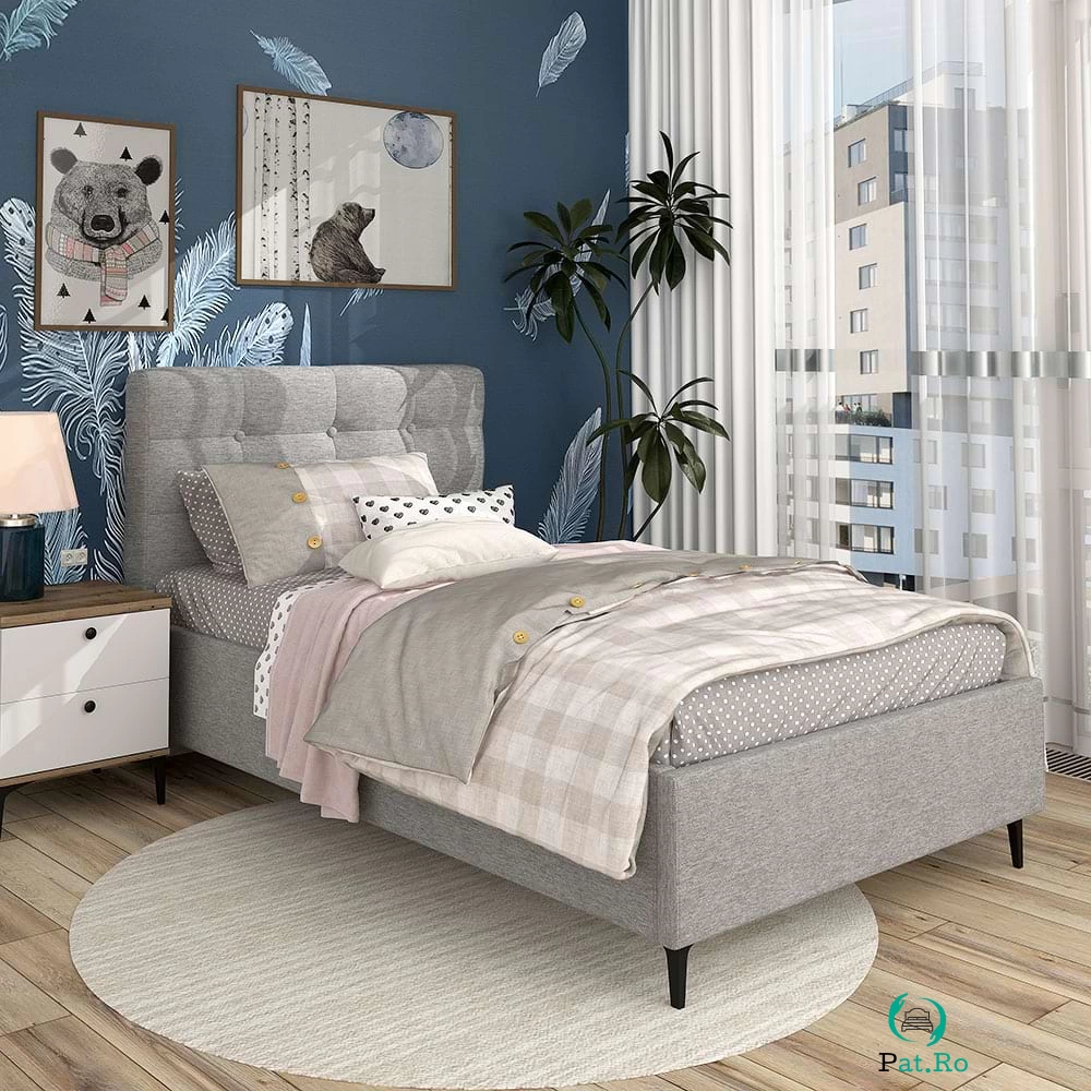 Pat tapitat de o persoana GEORGIA Pro, 120x200, somiera, Stofa Gri V90
