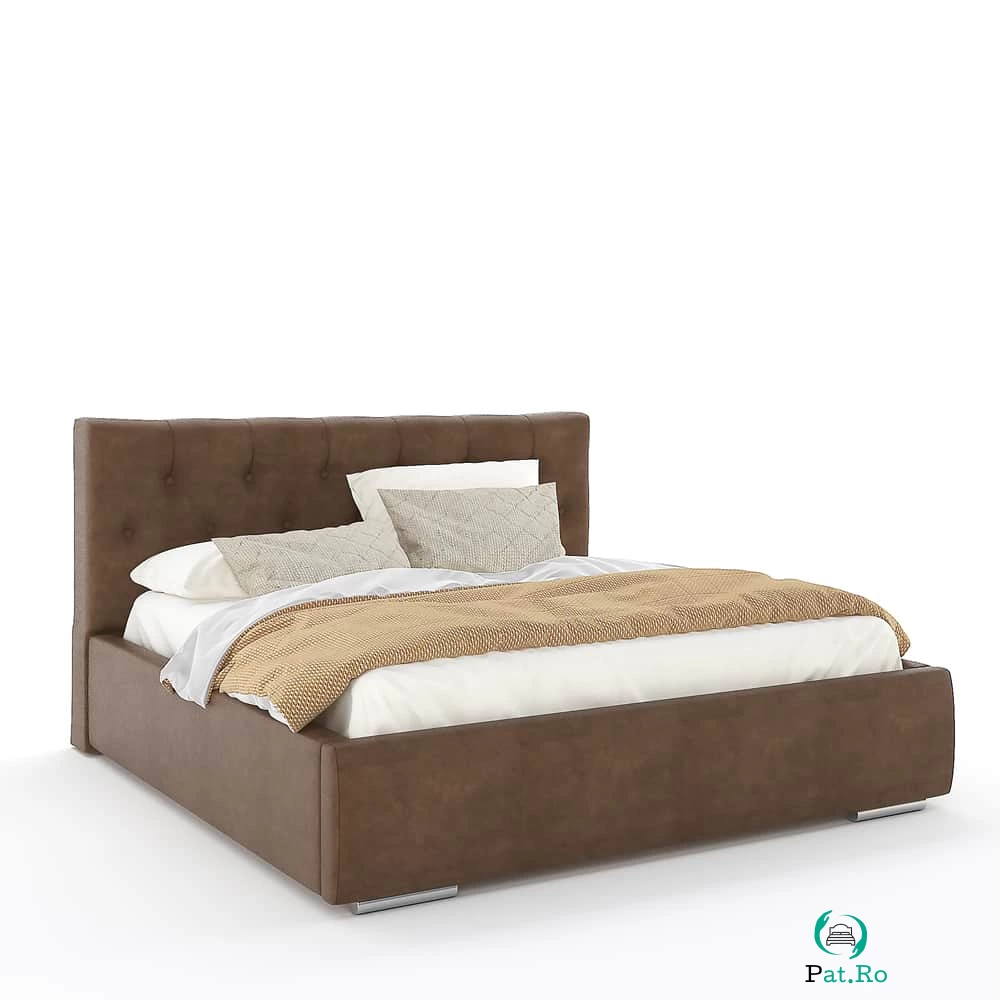 Pat tapitat MONTELLO Clasic, somiera rabatabila, Piele eco Caramiziu