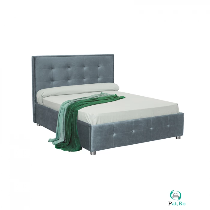 Pat tapitat LUXOR, 180x200 cm, cu sezut rabatabil, spatiu depozitare, albastru deschis