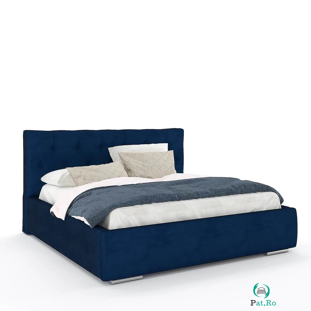 Pat tapitat MONTELLO Clasic, somiera rabatabila, catifea Albastra