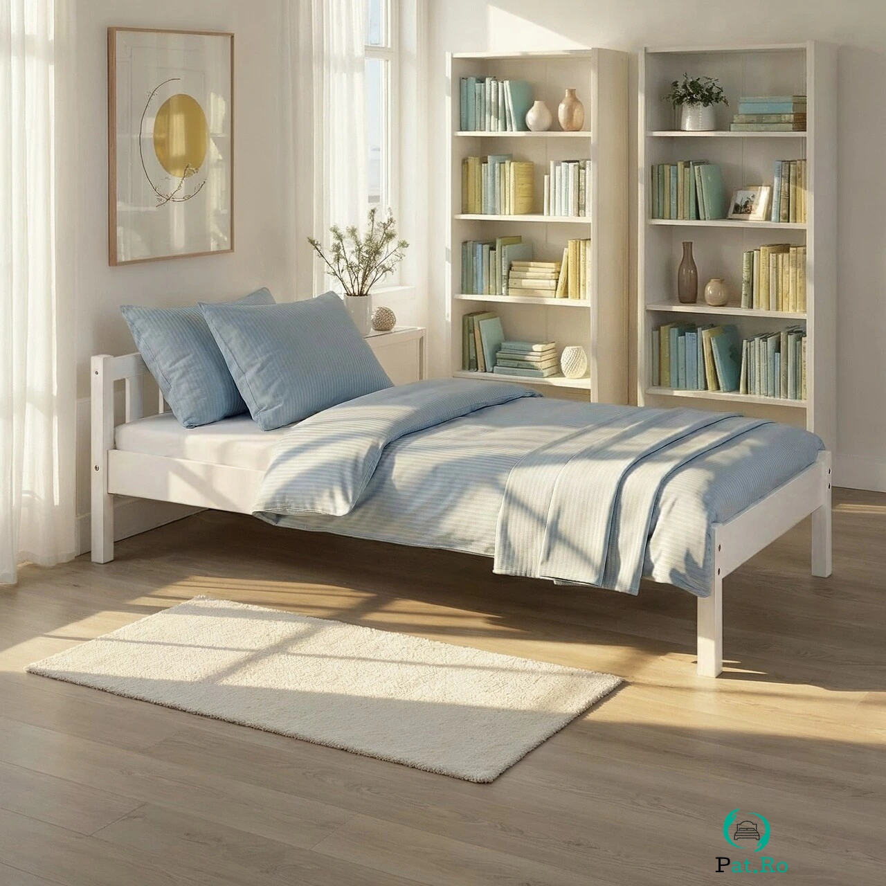 Pat pentru o persoana, 90x200 cm, Vilmar, Inter Link, lemn, alb