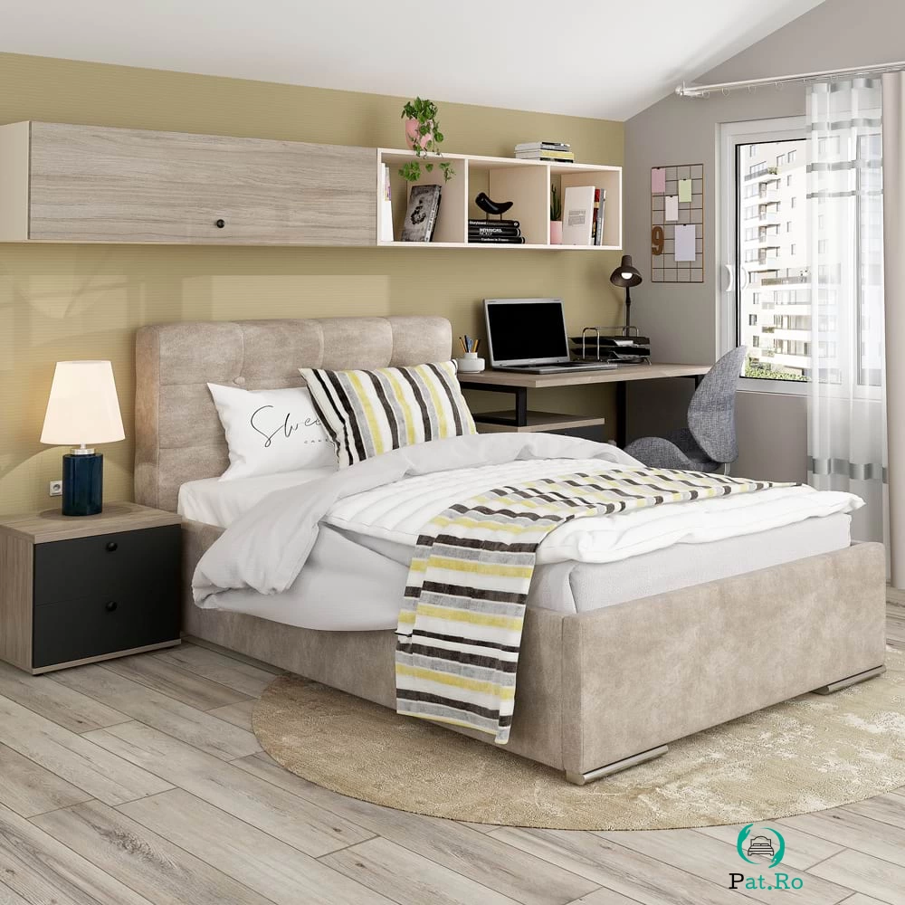 Pat tapitat copii GEORGIA Clasic, 90x200, Piele texturata Bej la 1,921.00 lei ron